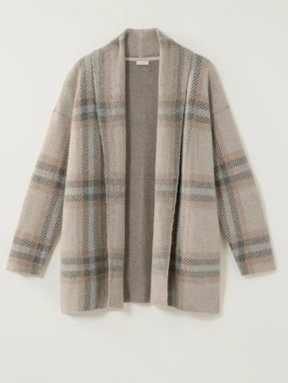 J.Jill Plaid Open Front Sweater Coat Coatigan Beige Gray Size Medium - Picture 7 of 7